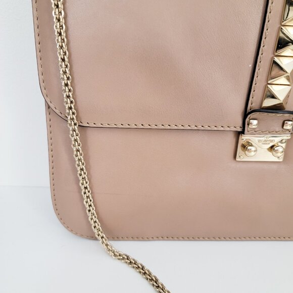 Valentino Vitello Large Glam Lock Rockstud Flap Bag Poudre - Picture 4 of 15